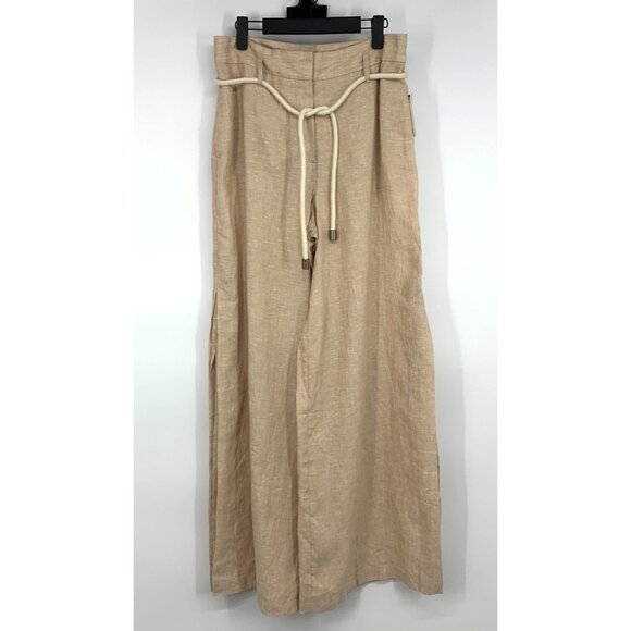 Anthropologie Elevenses Pants Split Wide Leg 100% Linen High Rise NWT - Picture 2 of 14